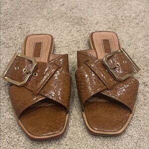 Brown Leather Slide Sandals 7.5